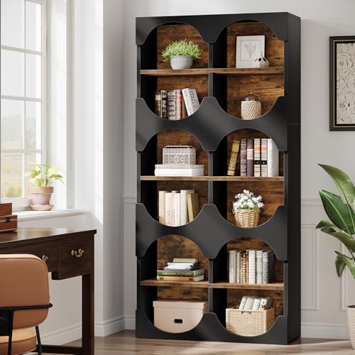 Tribesigns 71' Tall Black Bookcase, 6-Tier Modern Bookshelf, Freestanding Display Shelves for Home Office, Living Room, Black & Brown