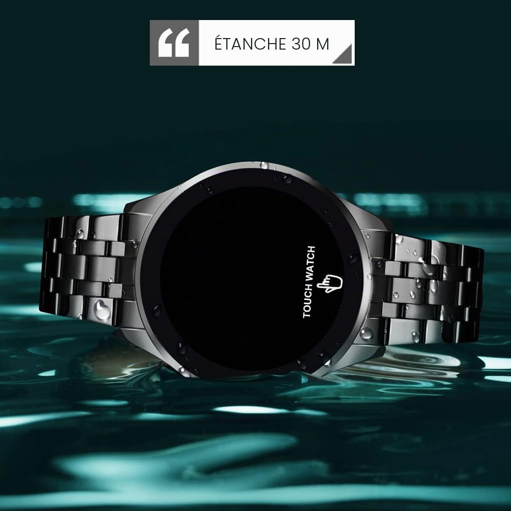 Gosasa Montre de poignet en acier inoxydable avec écran tactile numérique LED, imperméable, pour homme et femme, sportif, décontracté, Noir