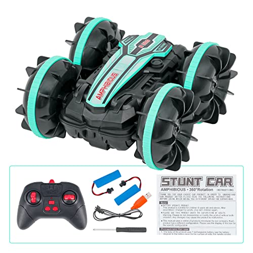Coche teledirigido (Amphibious) - con rotación de 360° y función de giro - 2,4 GHz RC Coche de juguete para niños - para niños a partir de 6 años (verde) Cover