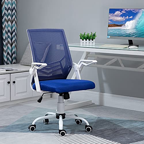 Vinsetto Sedia Da Ufficio Ergonomica Con Supporto Lombare, Braccioli Pieghevoli, Sedia Da Scrivania Girevole In Rete Traspirante Con Schienale Reclinabile E Altezza Regolabile, Capacità 120Kg, Blu - 2