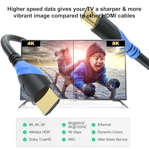 Image of 4K HDMI Cable - Rommisie 5 FT(HDMI 2.0,18Gbps) Ultra High Speed Gold Plated Connectors,Ethernet Audio Return,Video 4K,HD 1080p FullHD UHD 3D Compatible With Xbox Playstation Arc PS3 PS4 PS9 PC HDTV