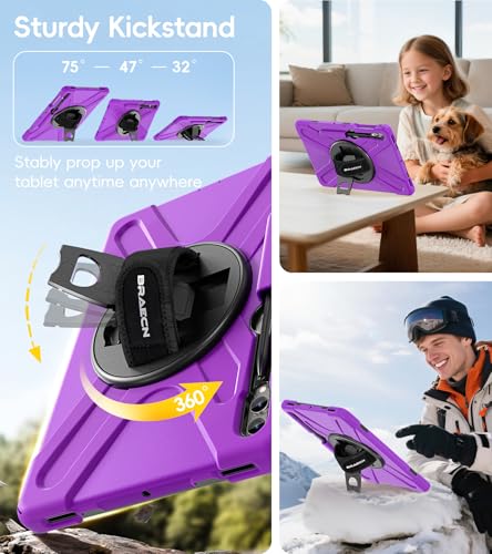 Image of BRAECN Case Galaxy Tab S10 Plus / S9 Plus / S9 FE+ / S8 Plus / S7 Plus / S7 FE | 12.4 inch Shockproof Heavy Duty Full Body Protective Cover with Hand Strap & Kickstand, Shoulder Strap, S Pen Holder Purple