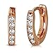 925 Sterling Silver Rose Gold-Tone White CZ young ladies Hoop Huggie Earrings