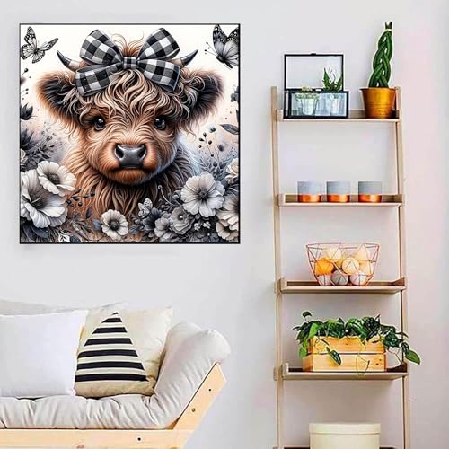 image for WUSARPLY Cow Stamped Cross Stitch Kits - Flower Counted Cross Stitch K