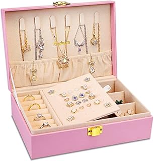 Ferkurn Small Jewellery Box Organiser for Women Girls, Travel PU Leather Jewelry Storage Case for Ring Earring Necklace Bracelet, Faux Leather Jewelry Gift Box Kids, Pink