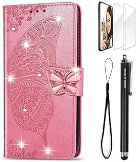 For Samsung S22 Case 3D Glitter Bling Sparkly Gems Butterfly Flip Case Stand PU Leather Wallet Phone Case Card Slots Magnetic TPU Shockproof Galaxy S22 5G 2021 Cover Screen Protector (Light Purple)