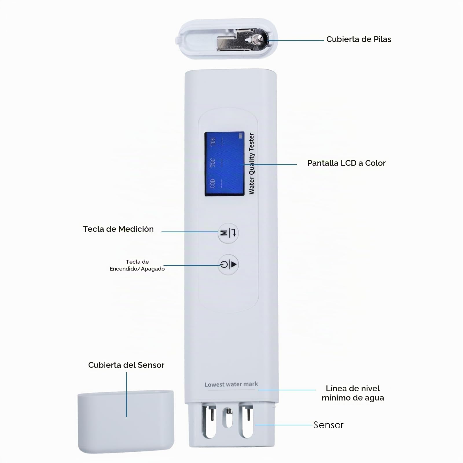 Probador de turbidez 6 en 1: TDS EC y temperatura (°C,°F) 0-9990 ppm-metro, prueba de agua digital precisa y confiable for agua potable, grifo, pozo, piscina, sistema RO/DI
