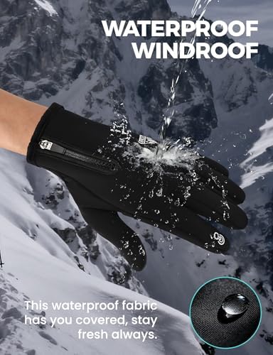 AURUZA Zipper Winter Gloves for Men Women, Thermal Touchscreen Gloves Waterproof Windproof for Cycling, Skiing, Running & Cold Weather - Image 3