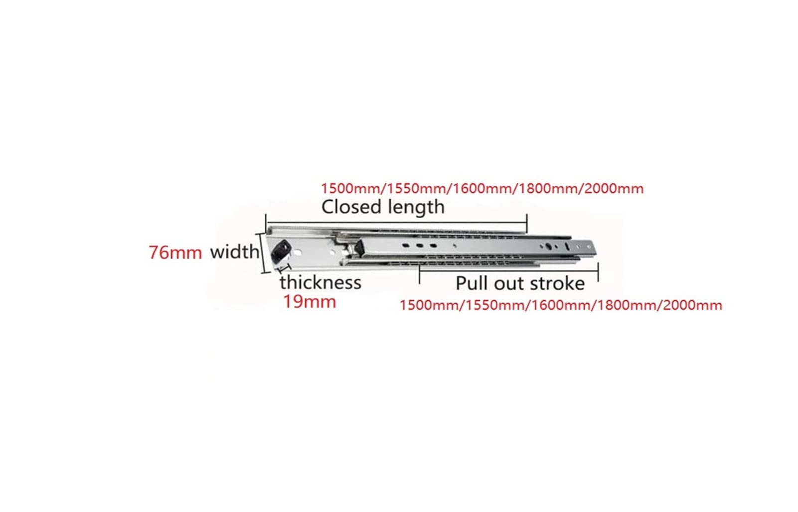 Heavy Duty 2000mm Full Extension cassetto scorrevole con serratura 1 coppia 220kg capacità