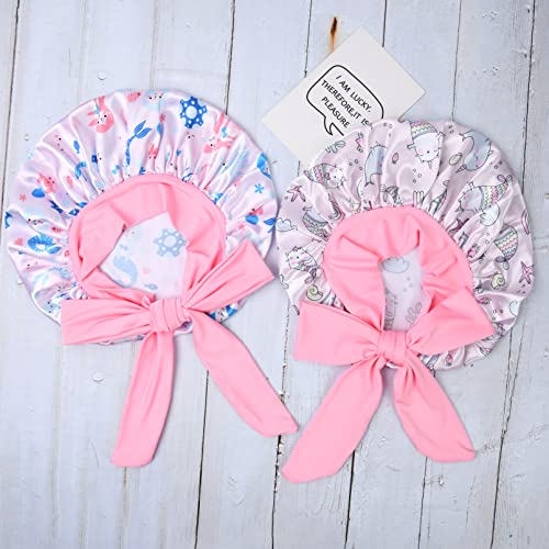 2 Pieces Kids Satin Bonnets Baby Bonnet Silk Hair Bonnet For Sleeping Cap Wide Elastic Band Bonnet With Head Wrap For Teens Toddler Child #TOP6