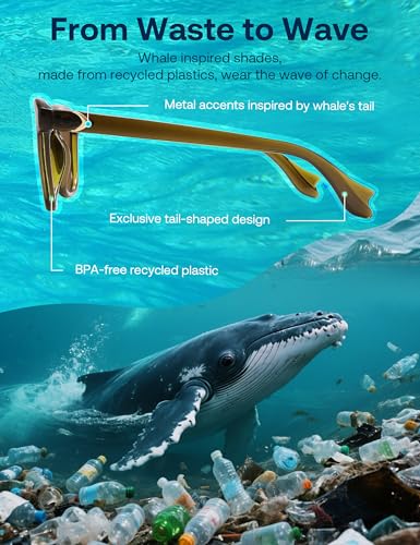 Image of SOJOS Polarized Retro Large Rectangular Sunglasses BALEEN | UV400 Polarized Lightweight Durable Unisex Whale Tail Design