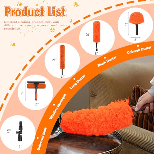 Image of LAANPOLE 20FT High Reach Duster Cleaning Kit with Extension Pole, High Ceiling Fan Cleaner Duster Tool for Fan Blades, Window Washing Kit with Microfiber Feather Duster & Window Squeegee
