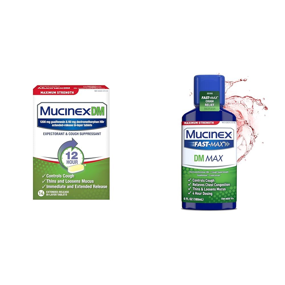 MucinexCough Suppressant and Expectorant & DM Max Liquid Cough & Cold Medicine for Adults