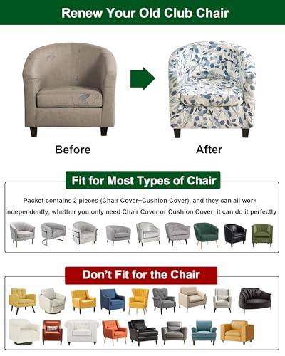 CRFATOP 2 Piece Club Chair Slipcover Printed Tub Chair Slipcover Armchair Covers Soft Printed Round Barrel Chair Covers Couch Covers with Elastic Bottom for Bar Counter Living Room,15 - Image 6
