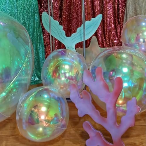 Image of Iridescent 4D Balloons 22 /10 Inch Large Holographic Round Foil Ball Balloon Iridescent Mylar Aluminum Balloons for Girls Princess Mermaid Birthday Wedding Baby Shower Rainbow Party Decorations