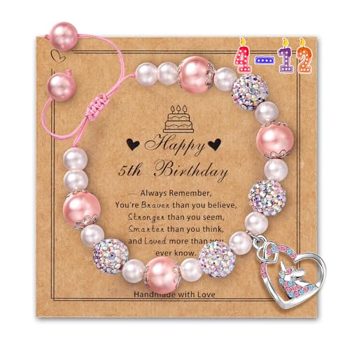 Image of Birthday Gifts for 4-10 Girls, Adjustable Sparkling Delicate Pink Charm Cute Bracelet for Teen Girls for Daughter Granddaughter Niece Sister Teens Friends Birthday Christmas Valentine Gifts