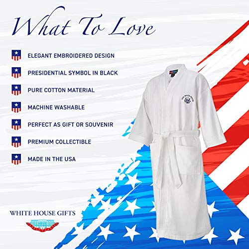 White House Gifts: White House Embroidered Robe for Adults - Bathroom Accessories - White - Pure Cotton Loungewear with Presidential Symbol Embroidery - Machine Washable3