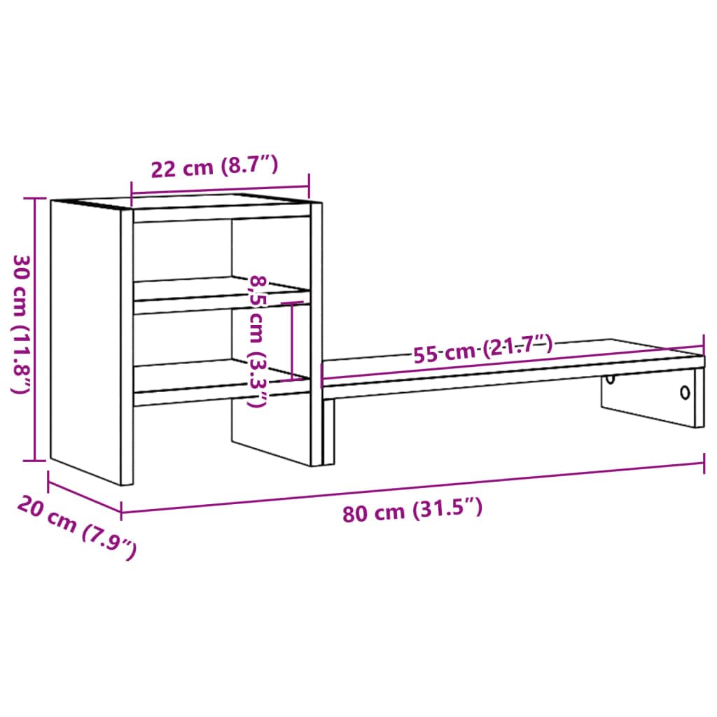 Supporto per monitor con organizer da scrivania in legno nero, 80 x 20 x 30 cm, portata 35 kg, ripiano per ufficio e home office con organizzazione ergonomica