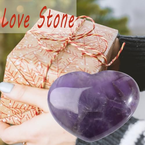 AWARDSEN 45 mm Amethyst Crystal Heart, Big Healing Crystals Stone, Natural Love Hearts Gemstones, Pocket Palm Stones for Anxiety Relief, Crystal Gifts for Women, Valentines Day Gifts for Her - Image 6