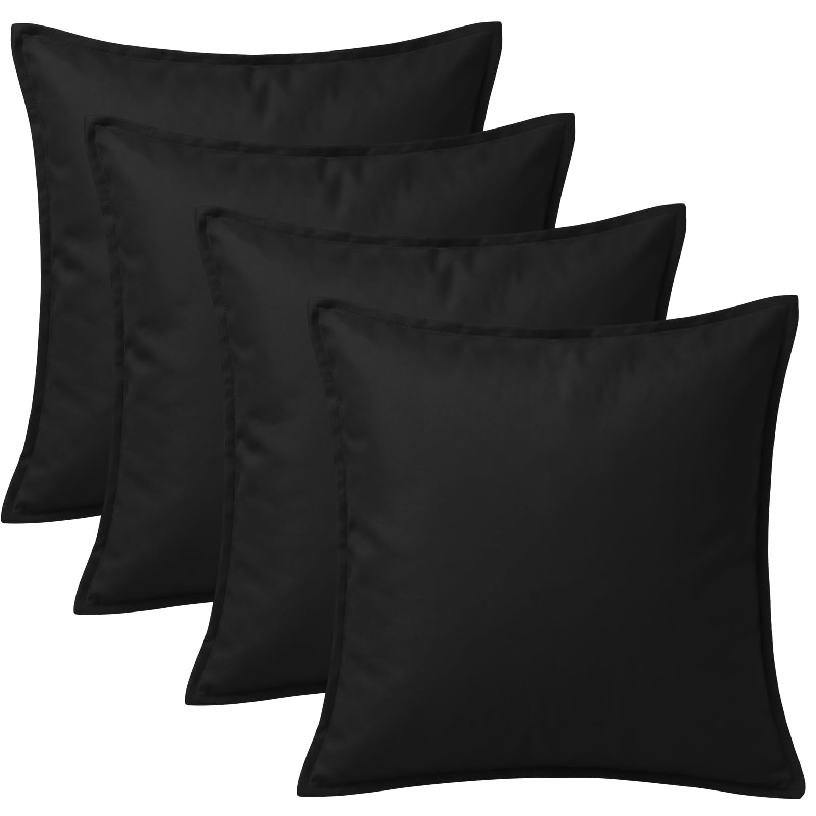 4 Pack Waterproof Outdoor Garden Scatter Cushions 60x60cm, Filled Seat Cushion Pads with Hollowfibre Filling & Invisible Zip, Decorative Throw Pillows 24"x24" for Rattan Sofa, Patio (Black)