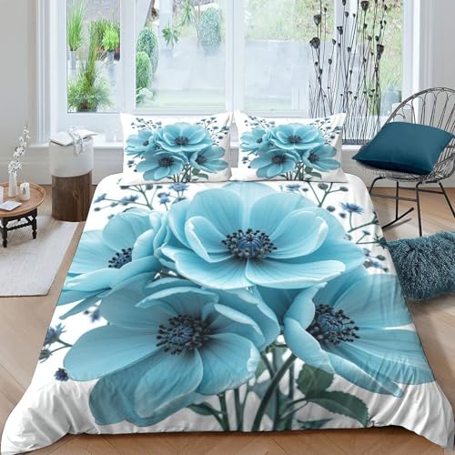 Parure de lit fleurs bleues 140x200 en microfibre pour lit simple - 4