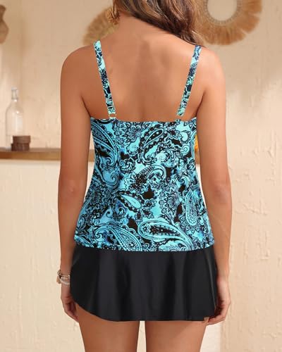 Image of Aqua Eve Women Tankini with Skirt - Tummy Control Swimsuit Two Piece Bathing Suit Ruffle Swimwear Ladies Swim Suit