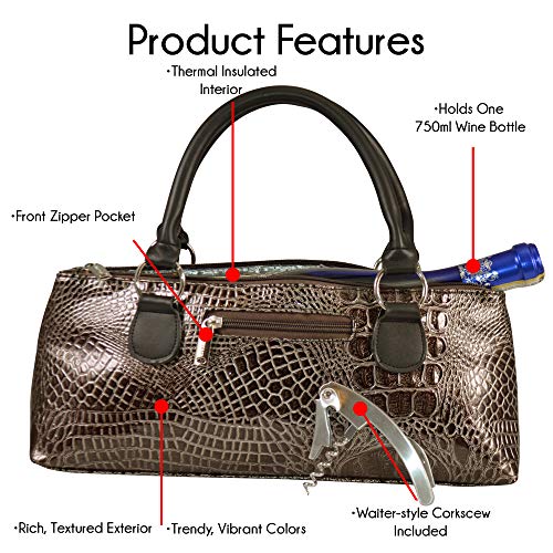 Primeware Wine Clutch Bag (Thermal Insulated) Trendy Women’s Carry Tote | Holds Red & White 750mL Bottles | Trendy Fashion | Incl. Portable Waiter-Style Corkscrew - Thumbnail 5