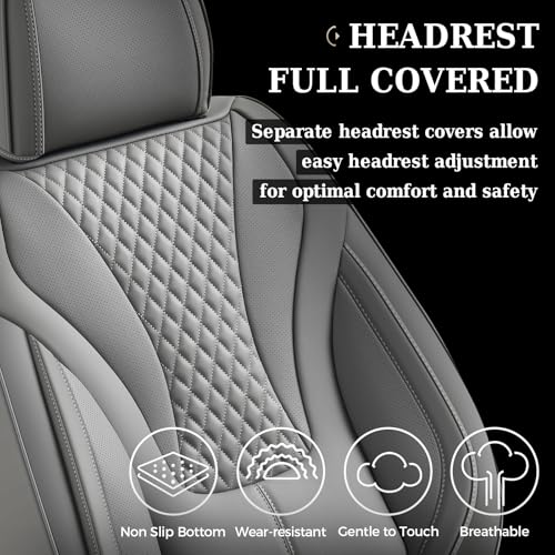 Image of Coverado Gray Nappa Leather Car Seat Covers Front Seats ，Waterproof Car Seat Protector & Cushion, Universal Fit for Most Cars