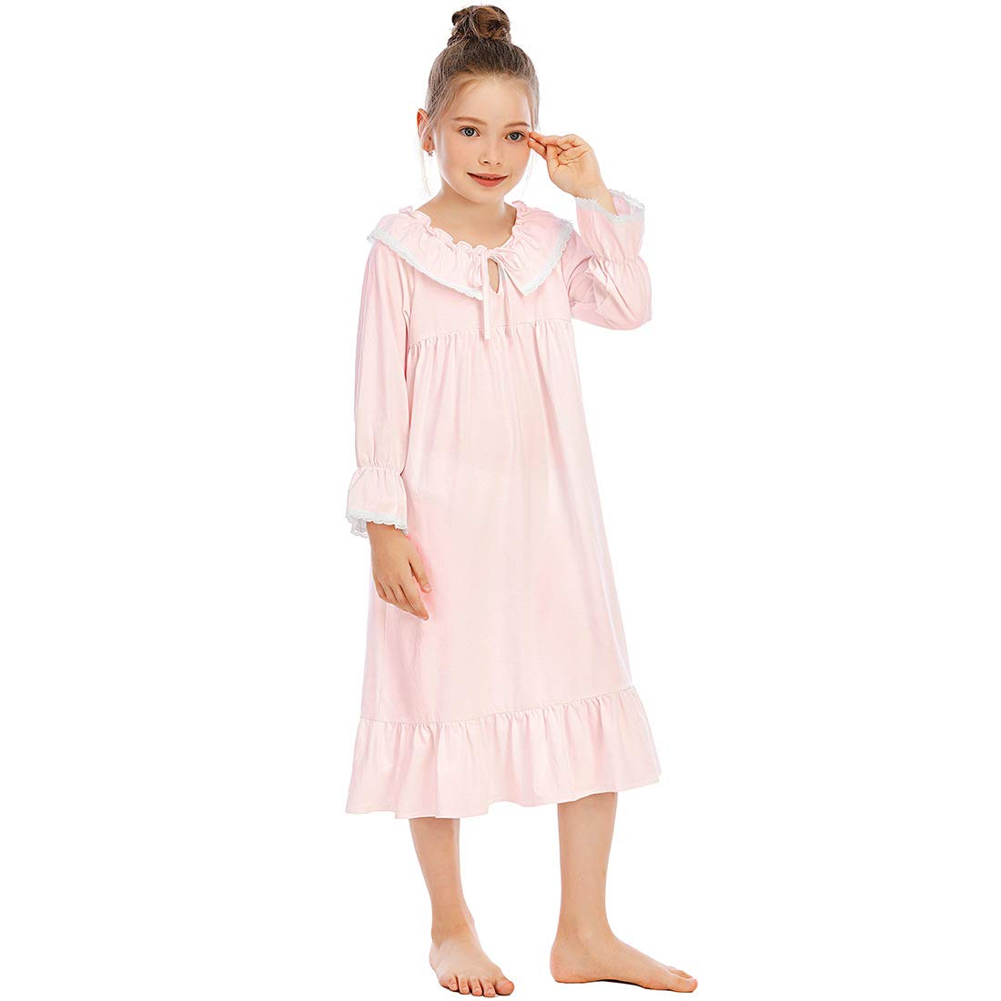 Verve Jelly Filles coton à manches longues nuisettes dentelle princesse chemise de nuit blanche chemise de nuit vêtements de nuit vêtements de nuit