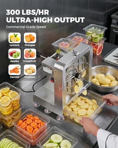 Image of WantJoin Commercial Electric Vegetable Slicer - Upgraded Glass Window 300LBS /H Vegetable Slicer Machine w / 0-0.4 inch Adjustable Thickness, Stainless Steel Blade, For Catering Food Prep - Sliver