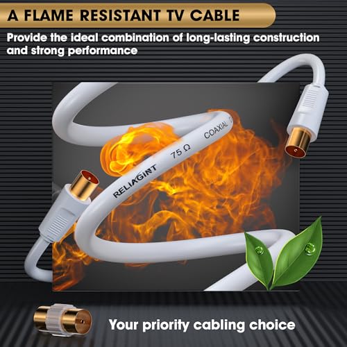 RELIAGINT TV Aerial Cable 1m – Pure Copper TV Coaxial Cable with Dual Shielding for Strong Signal – Straight to Straight – Female-to-Female Adapter Included – Fire-Resistant Aerial Connectors - Image 4