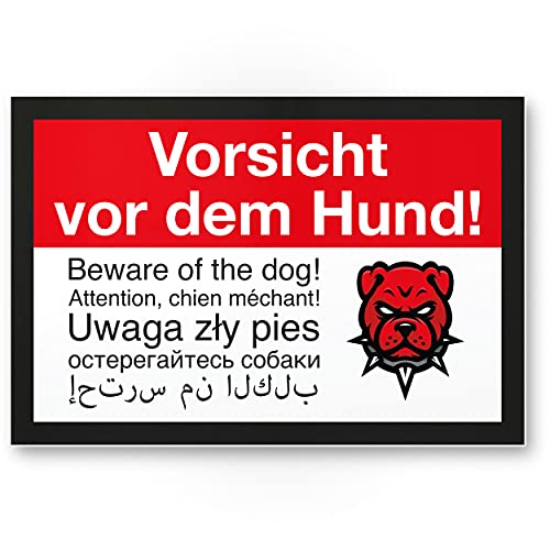 Caution Dog Multilingual 6 Languages - Dog Plastic Sign, Safety Sign - House Door Sign, Warning Sign/Burglary Protection - Warning Dog