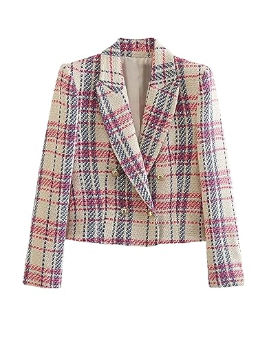 Blazers Women's Tweed Cropped Blazer Coat Long Sleeve Double Breasted Outerwears