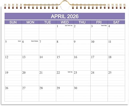 2026 Calendar - Wall Calendar 2026-2027 Runs from April 2026 - June 2027, 18 Months Calendar with Thick Paper for Planning and Organizing at Home or Office, 8.5 x 11 in, Purple