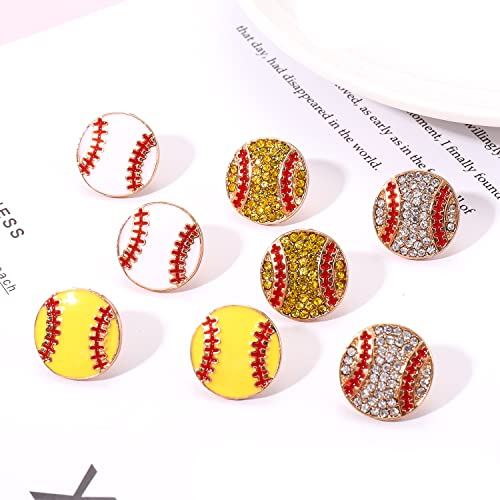 Rhinestone Baseball Softball Stud Earrings For Women, Sparkly Crystal Cz Basketball Football Volleyball Soccer Earrings, Enamel Hypoallergenic Round Stud Earrings Sport Lover Holiday Party Game Jewelry For Women Girls (Baseball Softball) #TOP2