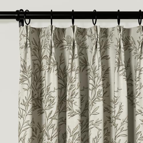 Image of TWOPAGES Pinch Pleat Leaf Print Curtain, Stone, 100W x 90L, 1 Panel