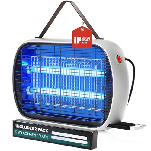 Buzbug Bug Zapper Indoor 5000 Sq Ft 20W & High-Voltage Electric Mosquito Zapper Fly Zapper Fruit Fly Traps Fly Killer Includes 2-Pack Replacement Bulbs -MA015 (Off-White)
