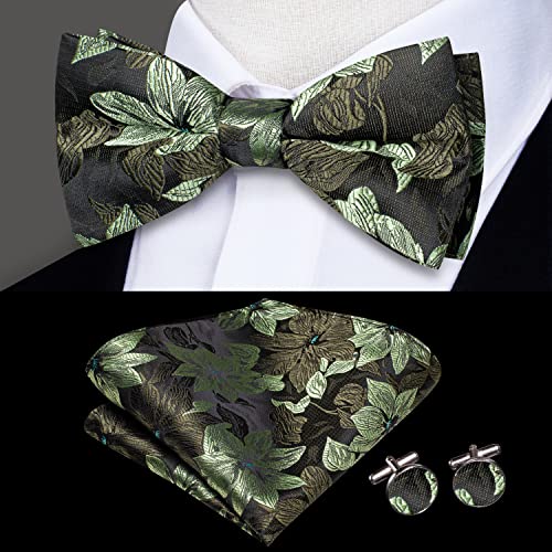 Image of Hi-Tie Bow Ties for Men Pre-Tied Pocket Square with Cufflinks Mens Bowtie Sets for Wedding Formal Party