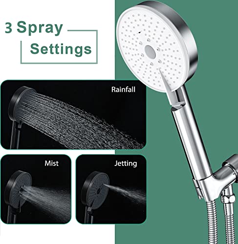 Homy Shower Head With Handheld, 4.7" Large High Pressure Rain Shower Head With 6Ft. Extra Long Metal Hose, Detachable Showerhead With 126 Anti-Clog Nozzles, Brass Swivel Ball Holder, Chrome White #TOP5