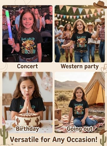 Image of Girls Western Cow T-Shirts - Cute Cowgirl Outfits for Kids Short Sleeve Shirts Funny Tops Rodeo Graphic Summer Tee