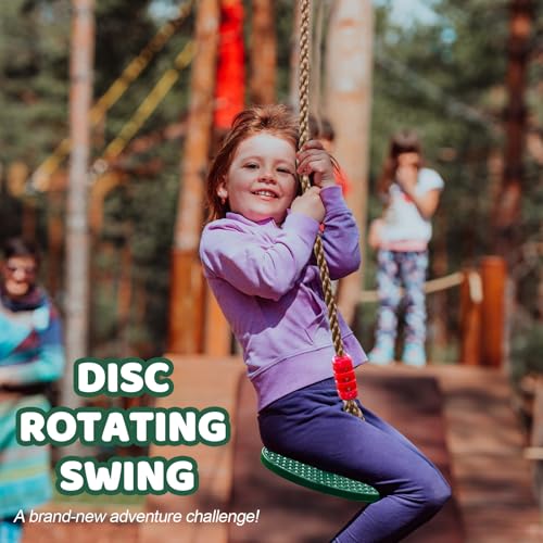 Rotating Disc Swing for Kids - 360° Swivel Seat, No Assembly, Portable Rope Swing - Indoor/Outdoor for Trees, 330lbs Capacity, Ages 3+ (Dark Green)
