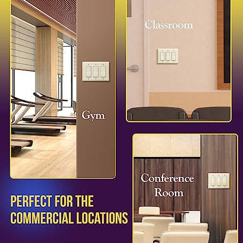 Image of ENERLITES Triple Decorator Switch Cover, Three Gang Outlet Wall Plate, Gloss Finish, Mid-Size 3-Gang 4.88 inch x 6.77 inch, Unbreakable Polycarbonate Thermoplastic, UL Listed, 8833M-LA, Light Almond
