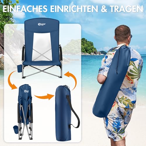 Portal Strandstuhl klappbar leicht Campingstuhl faltbar niedrig atmungsaktives Gewebe 150kg belastbar Faltstuhl tragbar mit Tragetasche… – Ansicht 5