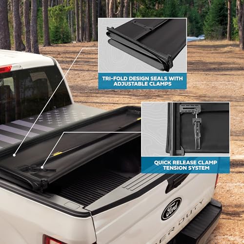 American Flag Truck Tonneau Cover for Ford F-250 F-350 Super Duty 2017-2026 / F-350 with 6.8 ft Bed Length, All-Weather Soft Tri-Fold Truck Bed Cover for Truck Black/Gray Flag by MotorBox - Image 7