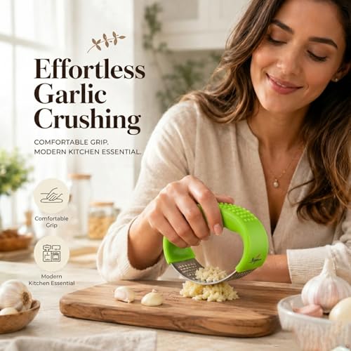 Image of Signamio Garlic Peeler Tool - Versatile Garlic Crusher Mini Hand Press Chopper for Effortless Garlic Preparation, Durable and Easy to Clean Kitchen Essential - Green
