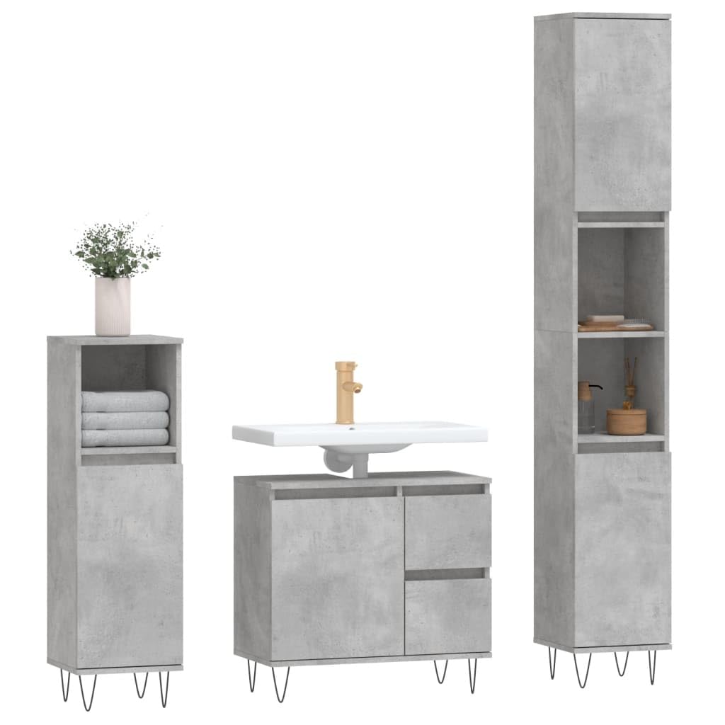 Möbelsets 3 teilig Badmöbel Set Beton Grau Holzwerkstoff Badmöbel Sets