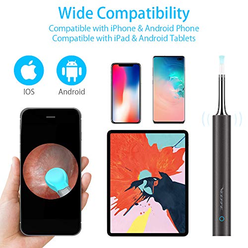 VEEAPE Ear Wax Removal, Earwax Endoscope Remover Tools Ear Scope Otoscope with Light Wireless Ear Camera 1080P HD with 6 LED Lights Ear Cleaner Earwax Candles for iPhone, iPad, Android Phones, Tablet