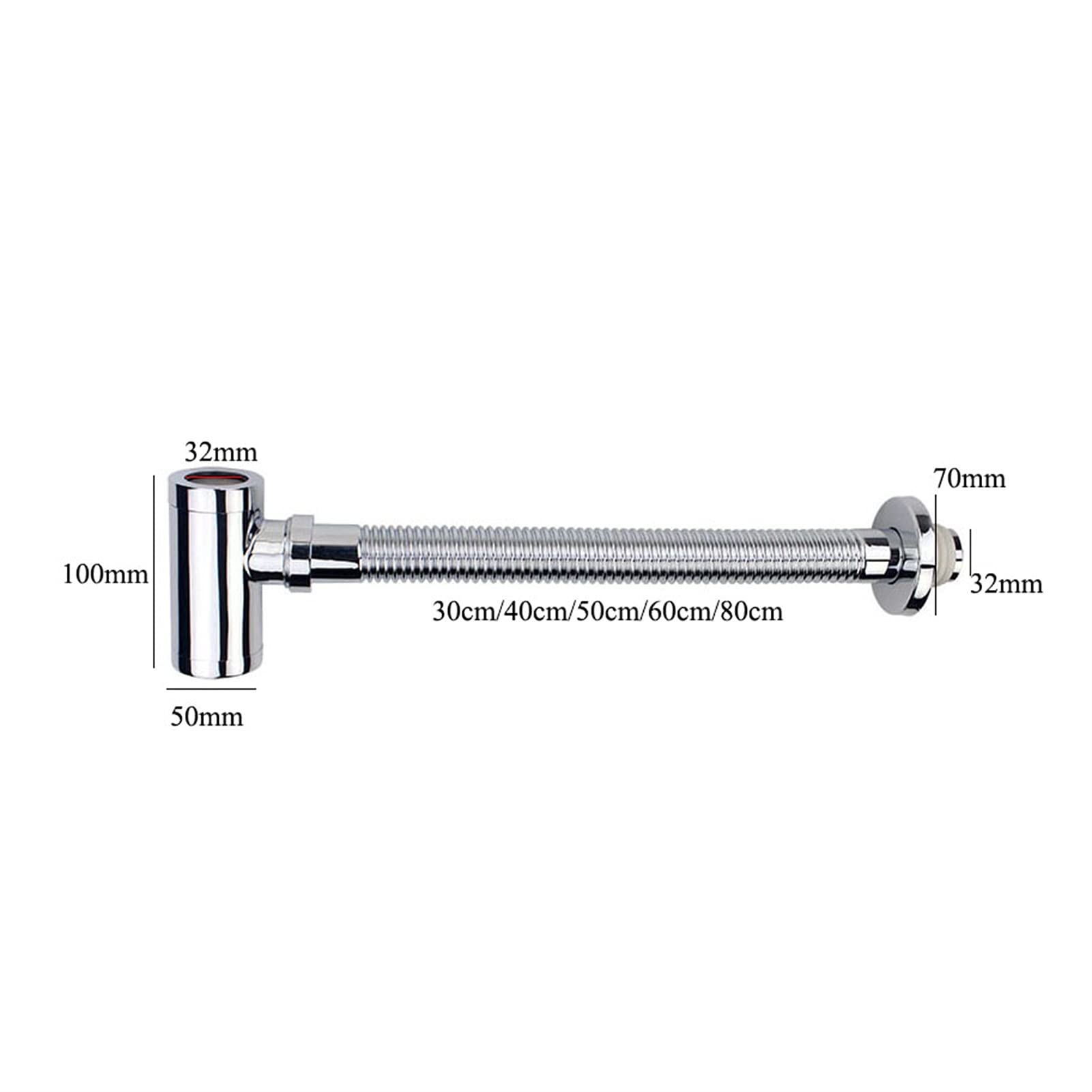 Tubo di scarico a parete per lavabo, Sigillato Anti-odore Anti-blocco Accessori per lavello Alta qualità Sifone durevole (Dimensione : 60cm)