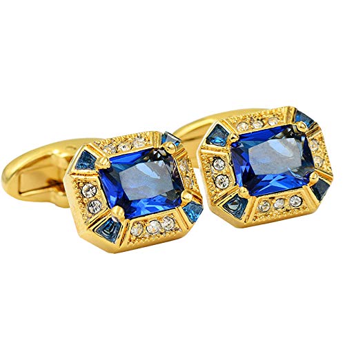 ENVIDIA Blue Luxury Crystal Gold Tuxedo Shirts Cufflinks Wedding Party Gifts with Box