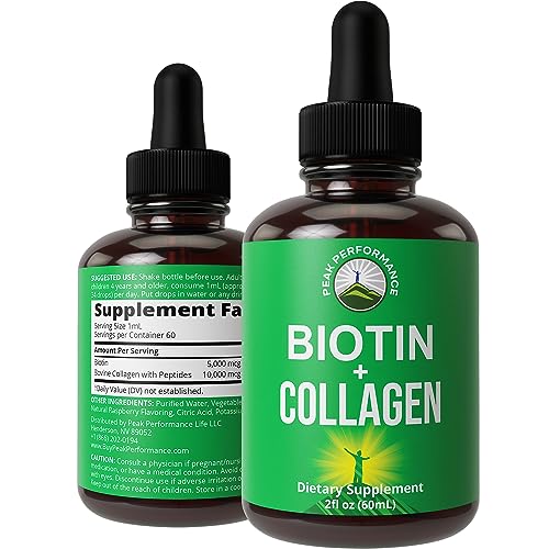 Liquid Collagen for Women and Men with Biotin. Advanced 2-in-1 Oral Drops for Hair Growth, Skin, and Nails. 10,000 mcg Bovine Collagen Peptides + 5,000 mcg Biotin. Gluten Free, Zero Sugar Supplements